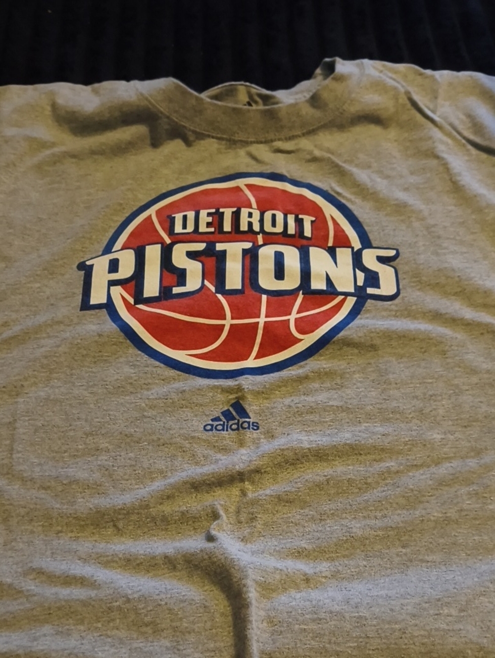 adidas Gray Detroit Pistons Red & Blue Logo Tee